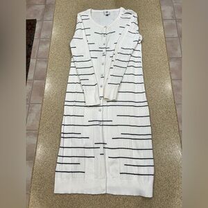 CAbi White and Black Striped Long Sleeve Cardigan Dashes Sweater